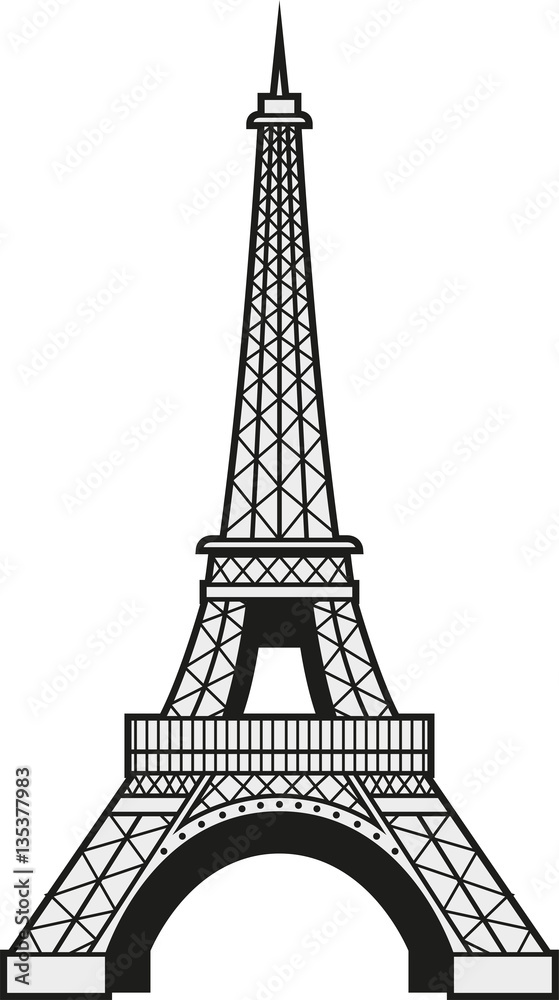 Vector colored illustration of the Eiffel Tower in Paris, France