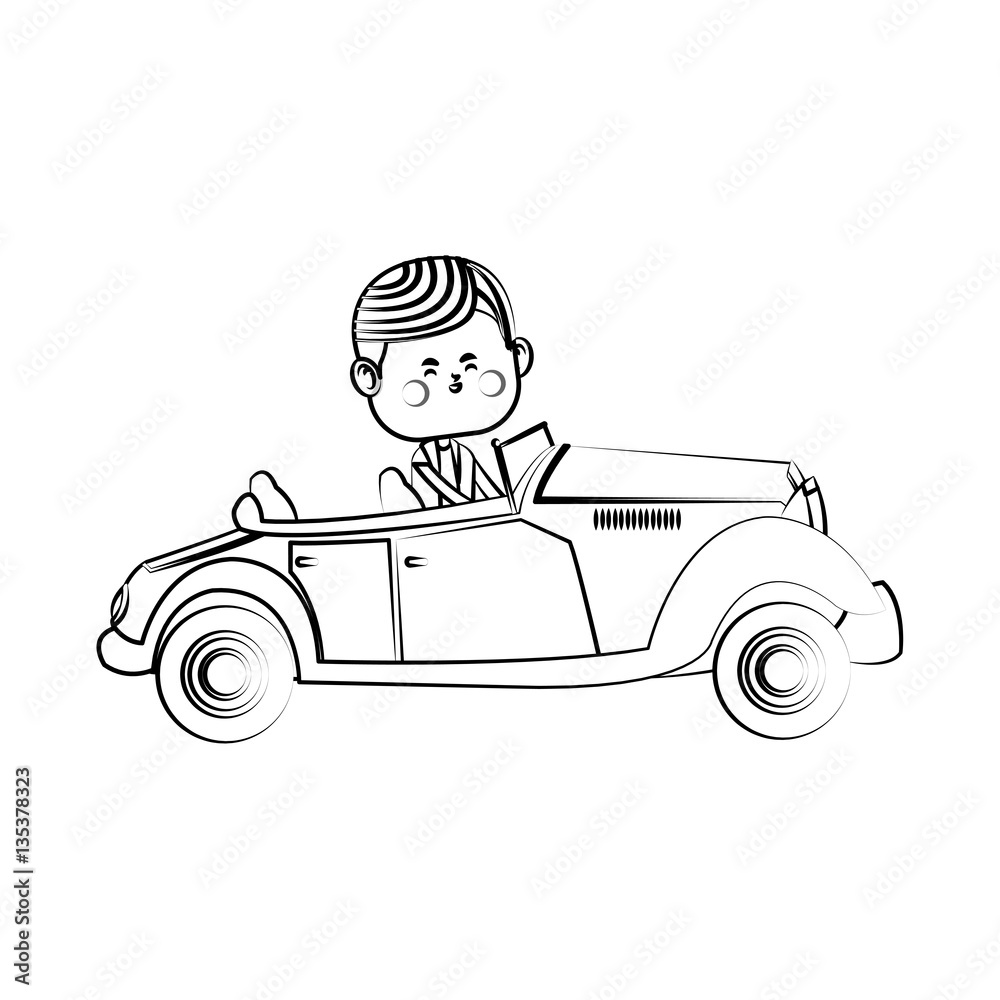 kawaii boy on a classic over white background. vector illustration