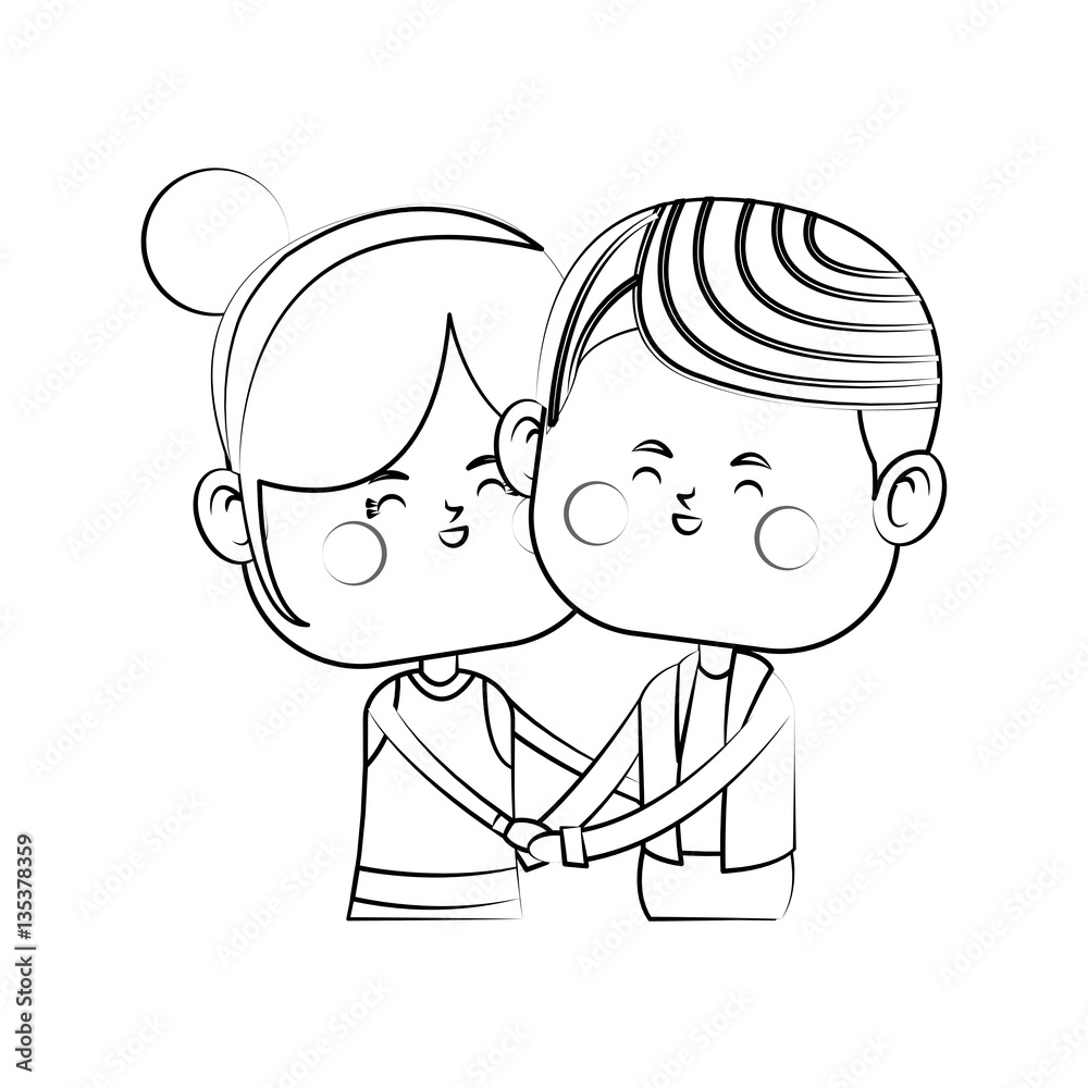 kawaii couple in love over white background. vector illustration kawaii couple in love over white background. vector illustration