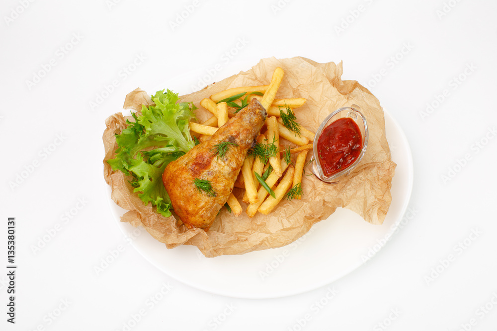 Beautiful meat dish on a white background Beautiful meat dish on a white background