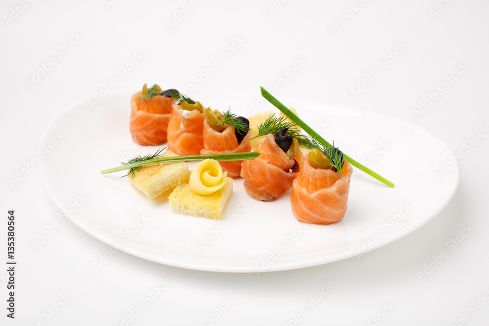 A beautiful snack. Dish on white background A beautiful snack. Dish on white background