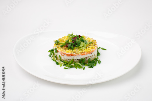 salad  Mimosa  on a white background