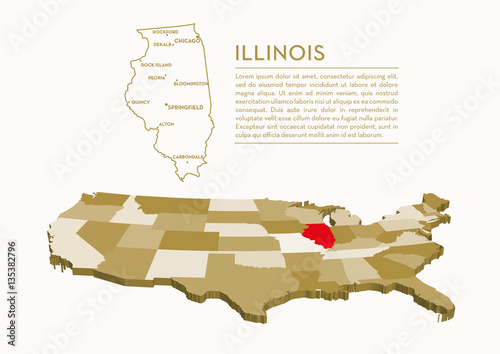 3D USA State map - ILLINOIS