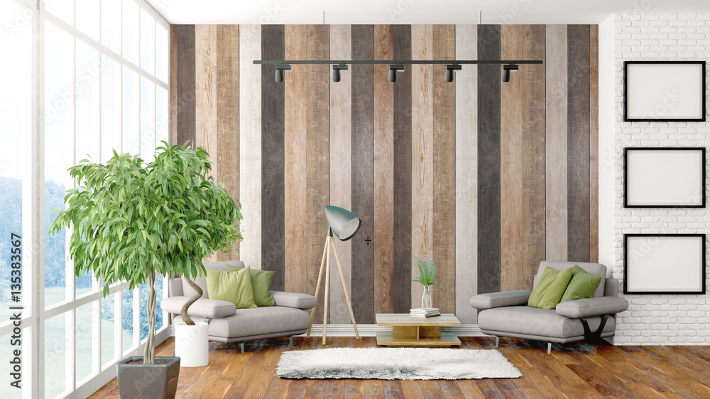 Modern bright interior . 3D rendering