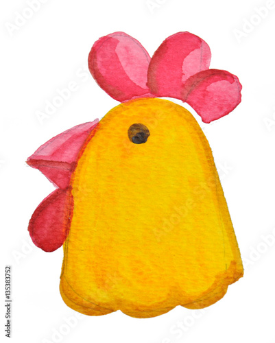 Yellow cartoon Chicken. Rooster. Chicken and Rooster watercolor