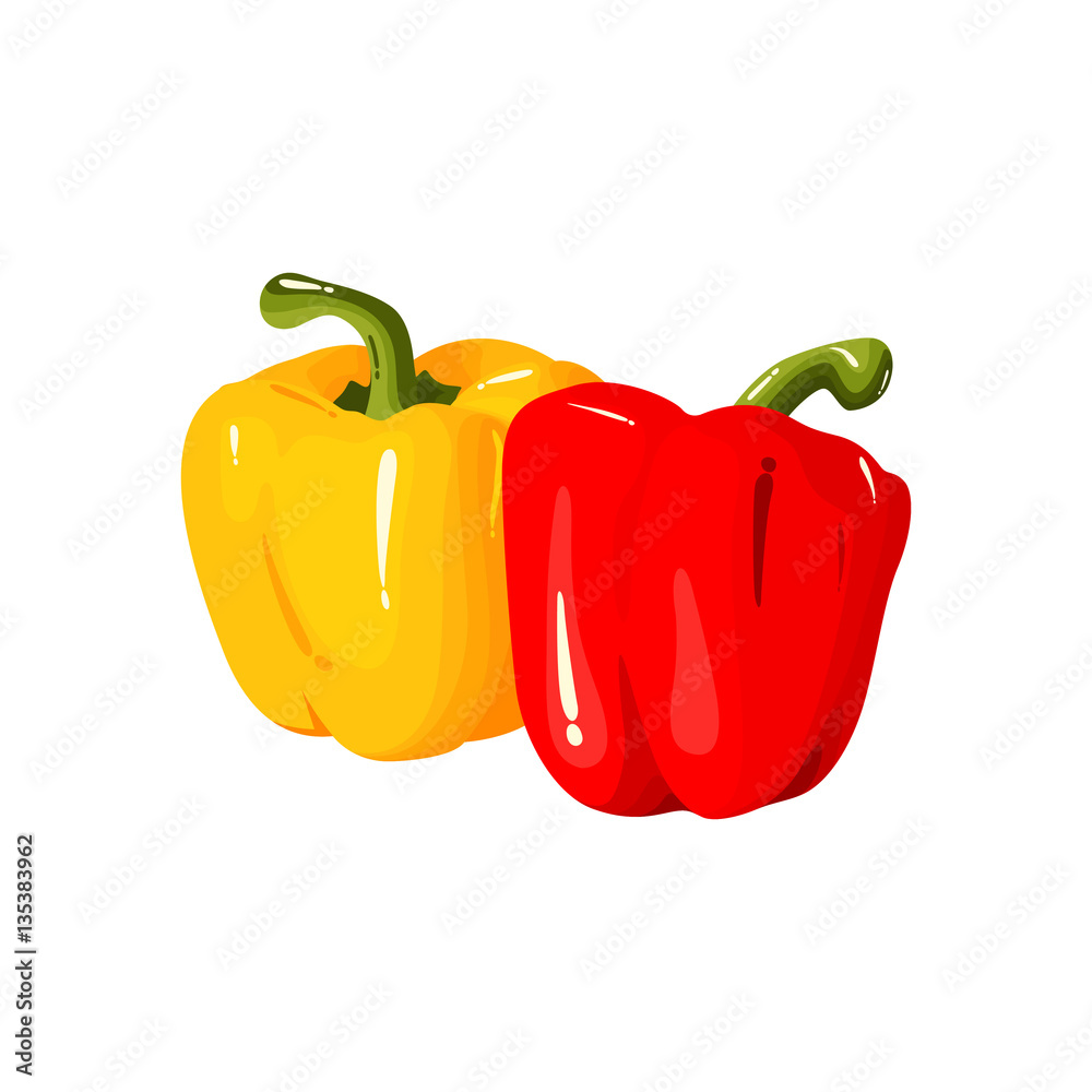 Red Yellow Paprika Realistic Vector Image Illustration Red Yellow Paprika Realistic Vector Image Illustration