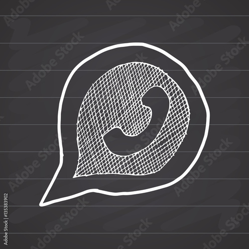 Phone handset in speech bubble hand drawn icon, vector illustration on chalkboard background