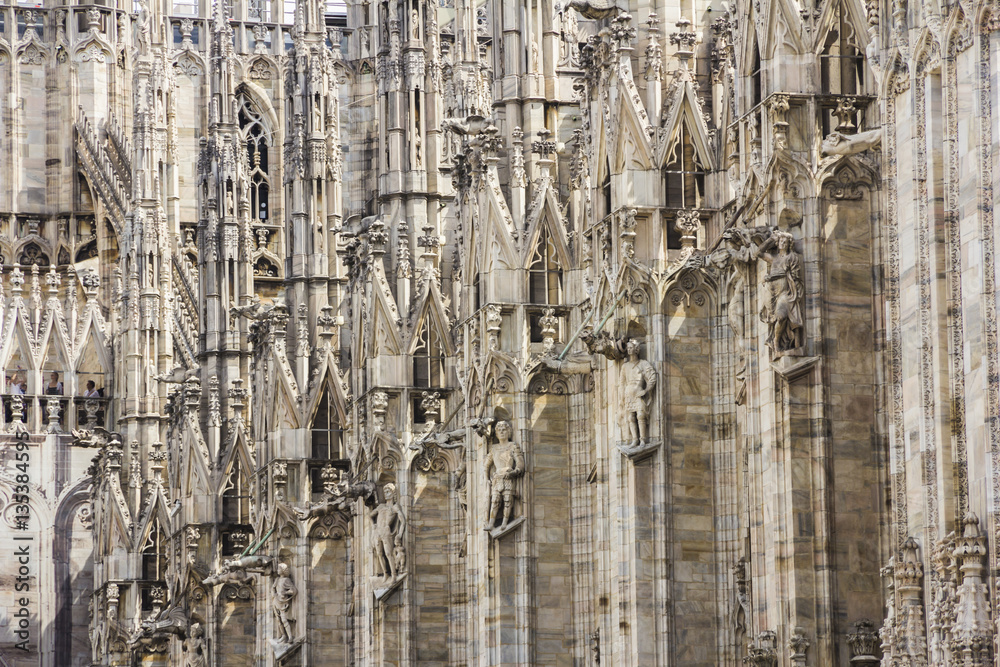 Italy, Milan, details, statues and marble works of the Duomo (cathedral)