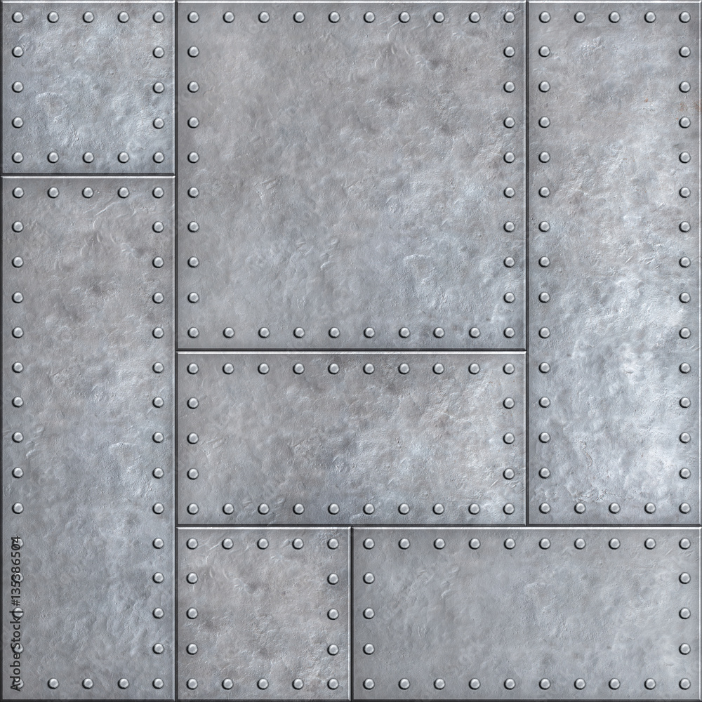 Old metal plates with rivets seamless background or texture