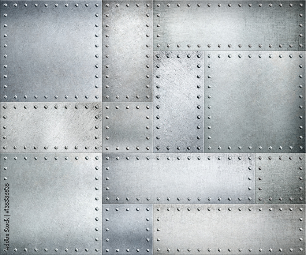 Metal plates with rivets background or texture
