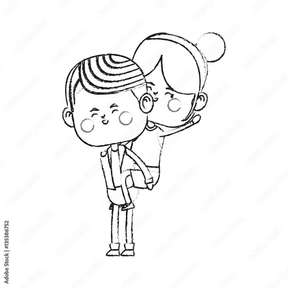 kawaii couple in love over white background. vector illustration kawaii couple in love over white background. vector illustration