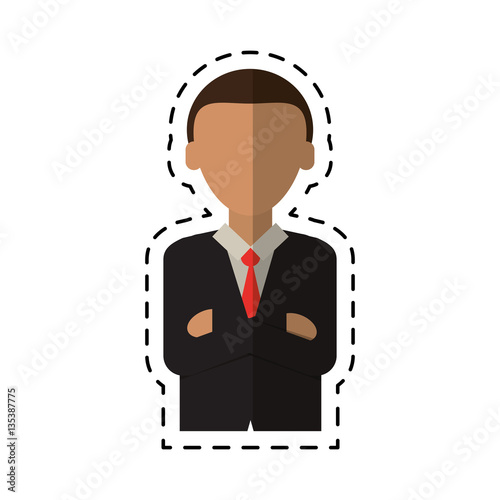 man business crossed arms suit necktie cutting line vector illustration eps 10