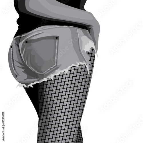 Sexy woman ass in a denim shorts. Vector illustration
