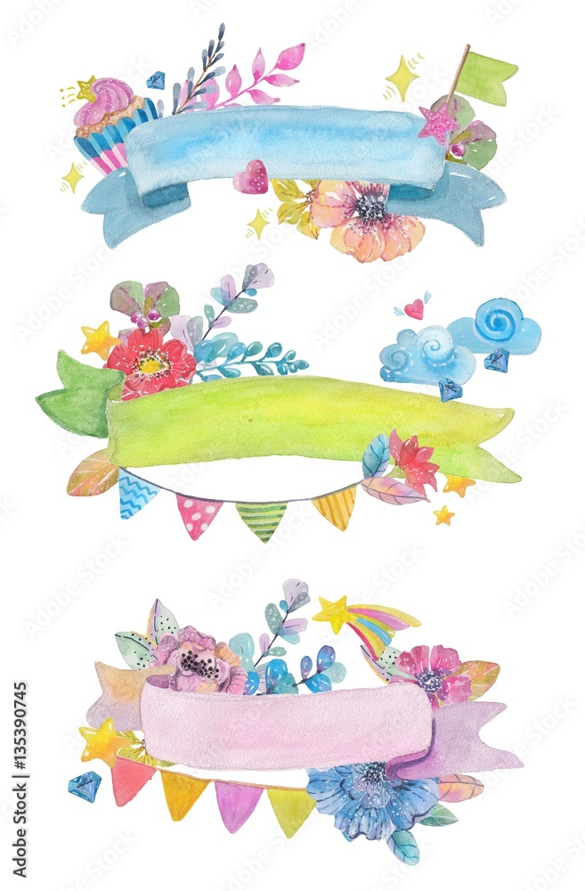 Cute watercolor ribbons