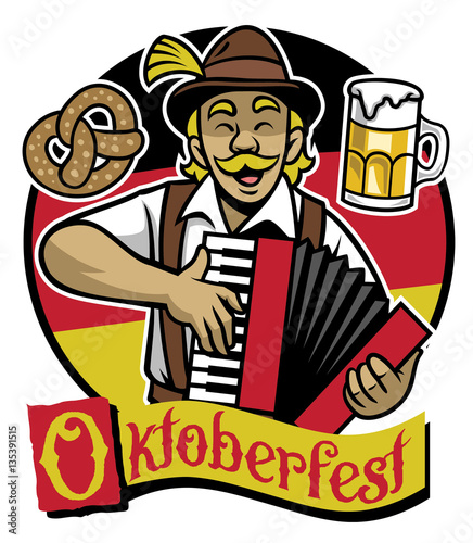 bavarian man celebrating oktoberfest by playing the accordion