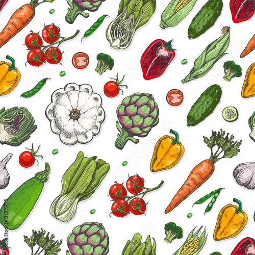 Seamless pattern with colored vegetables
