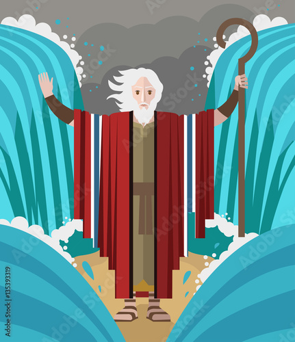 moses with his miracles staff parting the red sea