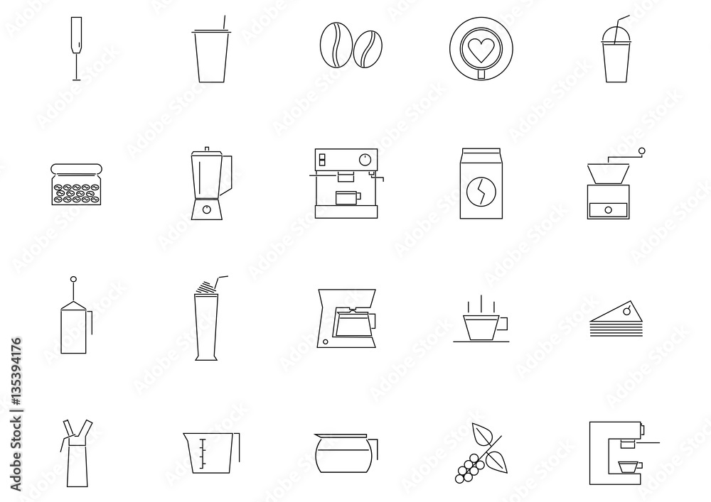 thin line icons set of coffee shop on white background