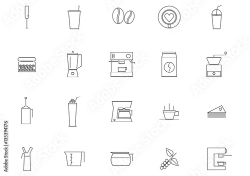 thin line icons set of coffee shop on white background