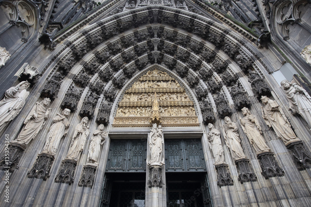 close-up on the  west entrance gate of the Cologne Cathedral