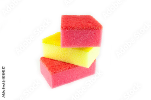 Sponge scouring pads on an isolated white background
