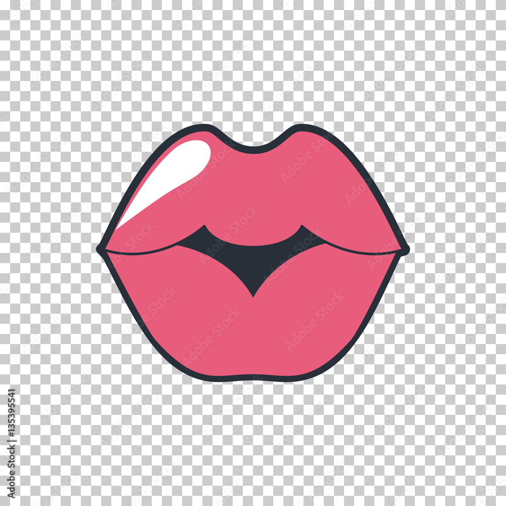 Lips kiss. Vector patch, sticker isolated on white. Cool sexy red kissed. Selphie cartoon Sign for print, in comics, Fashion, pop art, retro style 80-s 90s