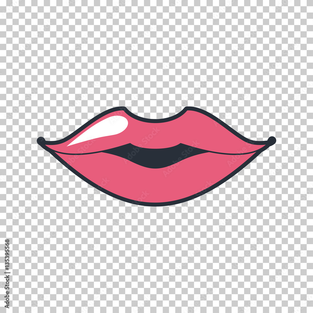 Lips kiss. Vector patch, sticker isolated on white. Cool sexy red kissed. Selphie cartoon Sign for print, in comics, Fashion, pop art, retro style 80-s 90s