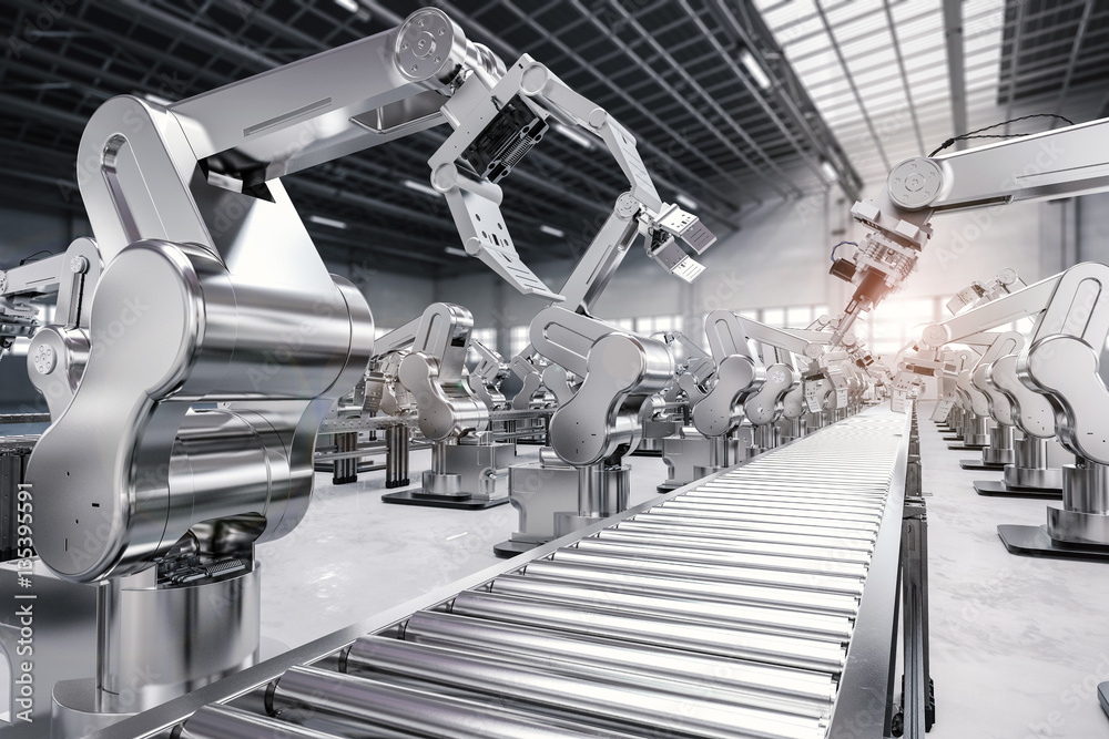 Obraz premium robotic arm with conveyor line