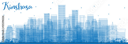 Outline Kinshasa Skyline with Blue Buildings.
