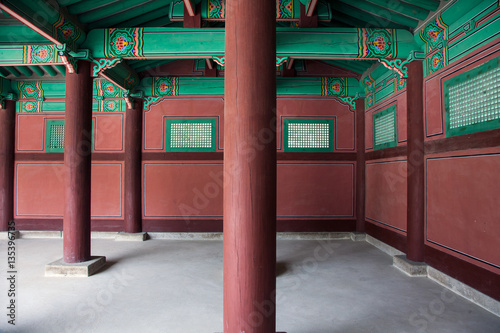 Traditional Korean temple painted wood details