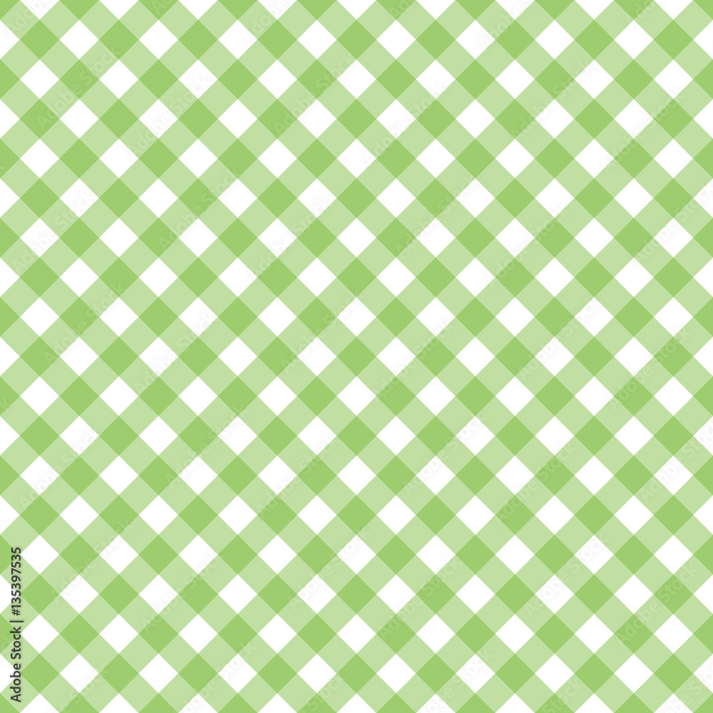 Seamless gingham pattern. Diagonal check print in light green and white.  Stock Vector