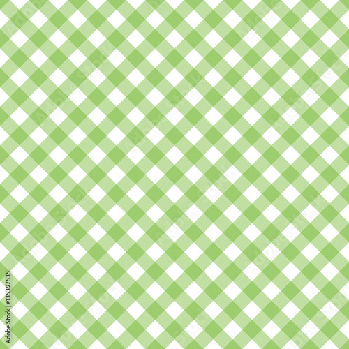 Seamless gingham pattern. Diagonal check print in light green and white.  Stock Vector
