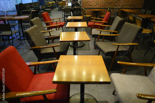 table and chairs of cafe in Seoul photo
