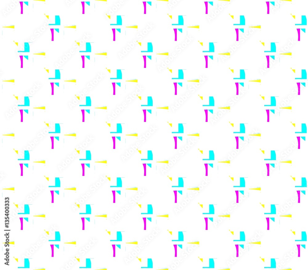 Naklejka premium Abstract seamless white background with lines and triangles angles blue and yellow and pink colors lined in rows to form a continuous pattern