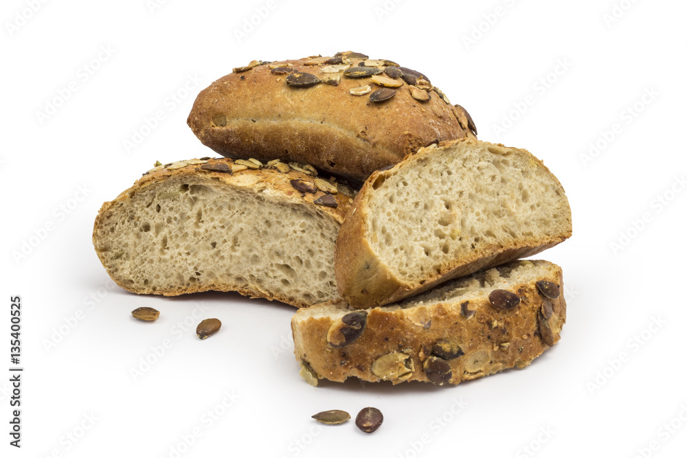 Rustic, organic bread with pumpkin seeds. Clipping path included in JPEG. Rustic, organic bread with pumpkin seeds. Clipping path included in JPEG.