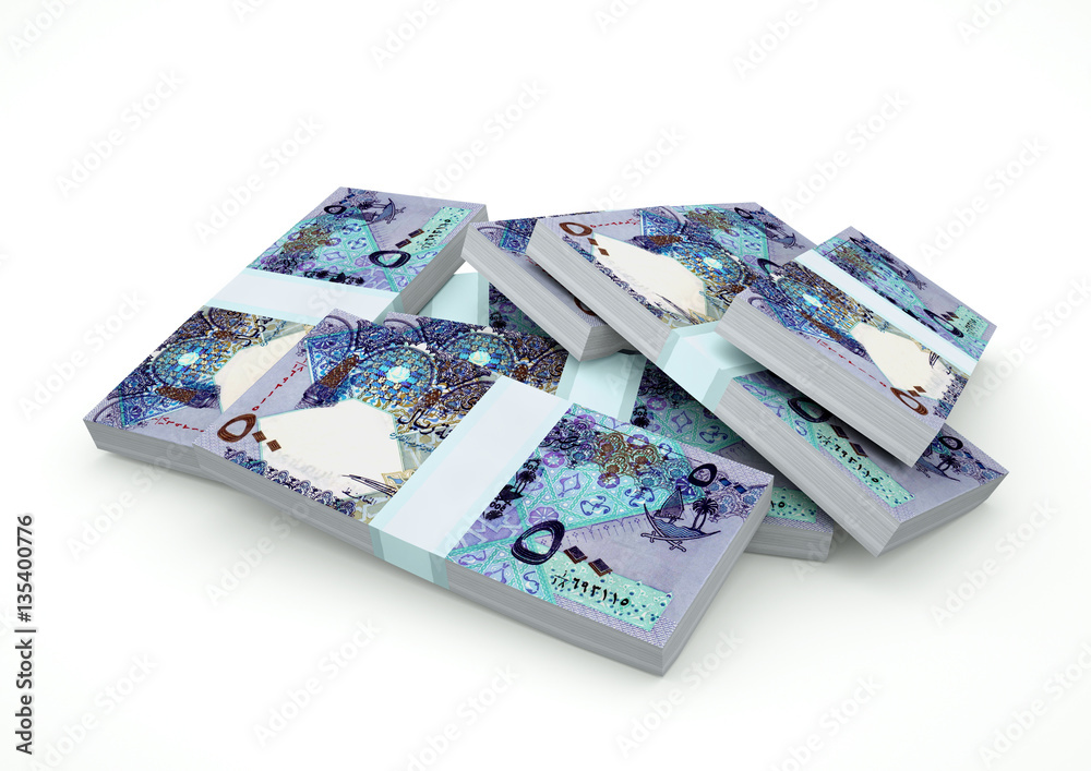 Stack of Qatar Money isolated on white background Stack of Qatar Money isolated on white background