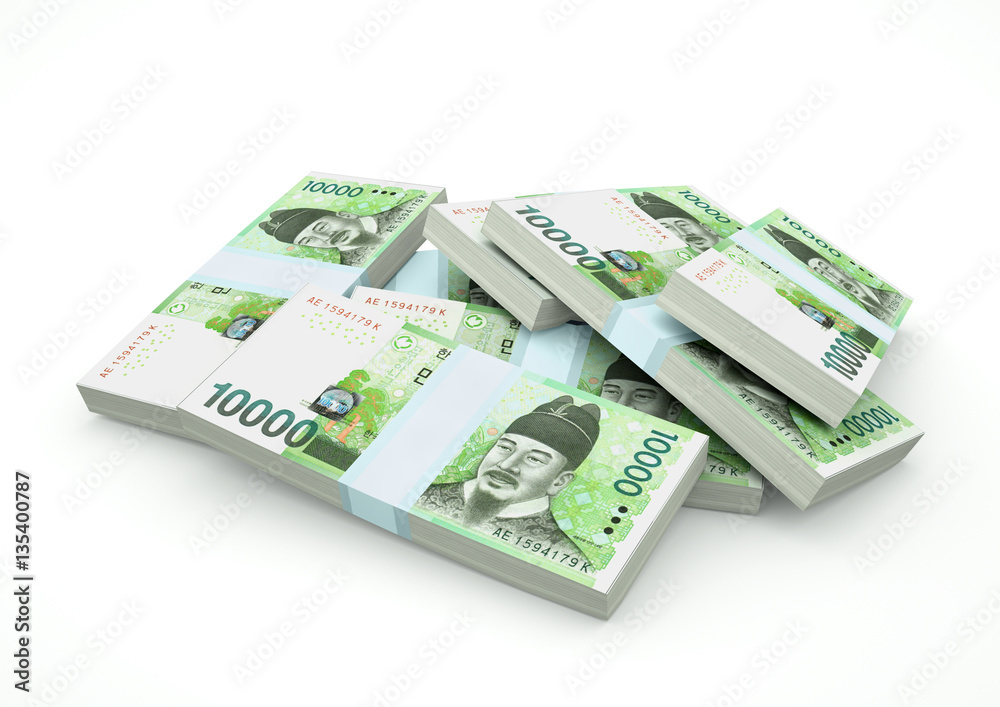 Stack of South Korea Money isolated on white background Stack of South Korea Money isolated on white background