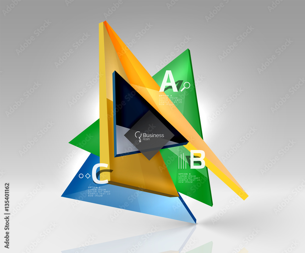 Colorful glossy glass triangle on empty 3d space Colorful glossy glass triangle on empty 3d space