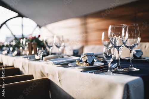 beautifully decorated table for a wedding celebration in a resta
