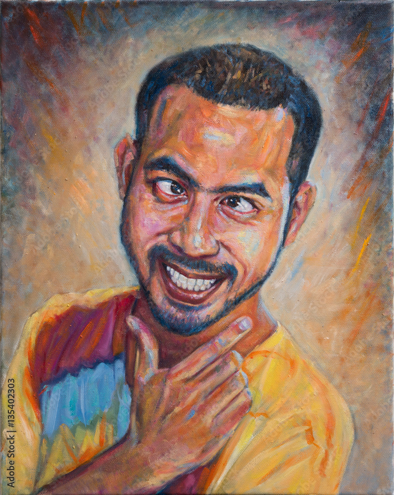 Oil color painting of asian man portrait