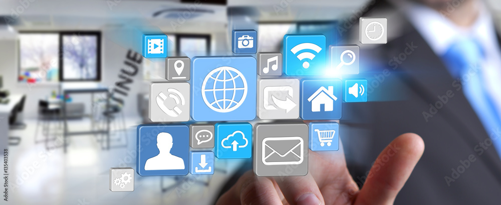 Businessman using modern digital icon application Businessman using modern digital icon application