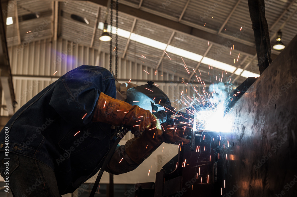 Welder working in factory Welder working in factory