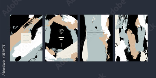 Set of abstract creative handmade greeting cards. Vector illustr