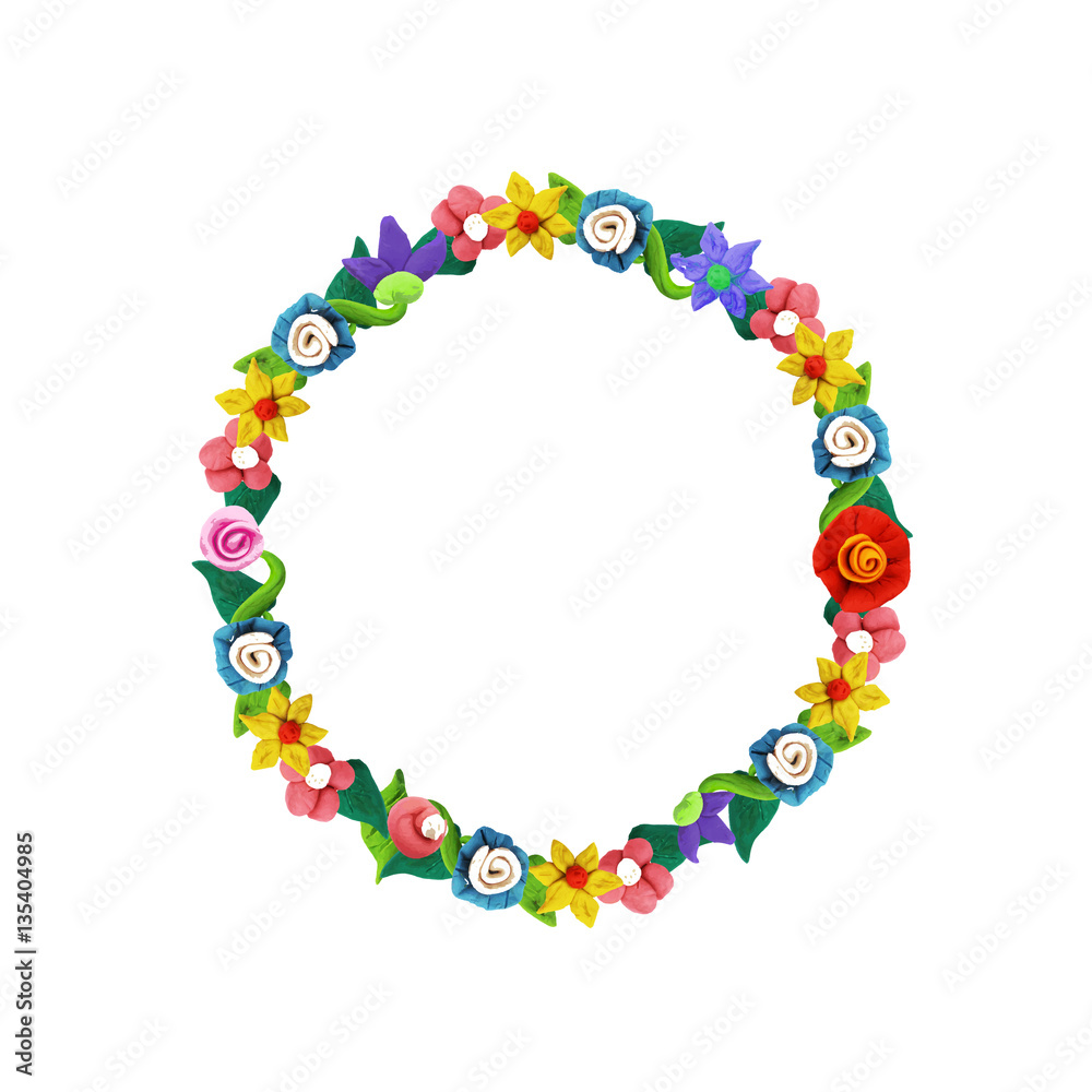 Fototapeta premium Plasticine colorful floral frame with roses and flowers 
