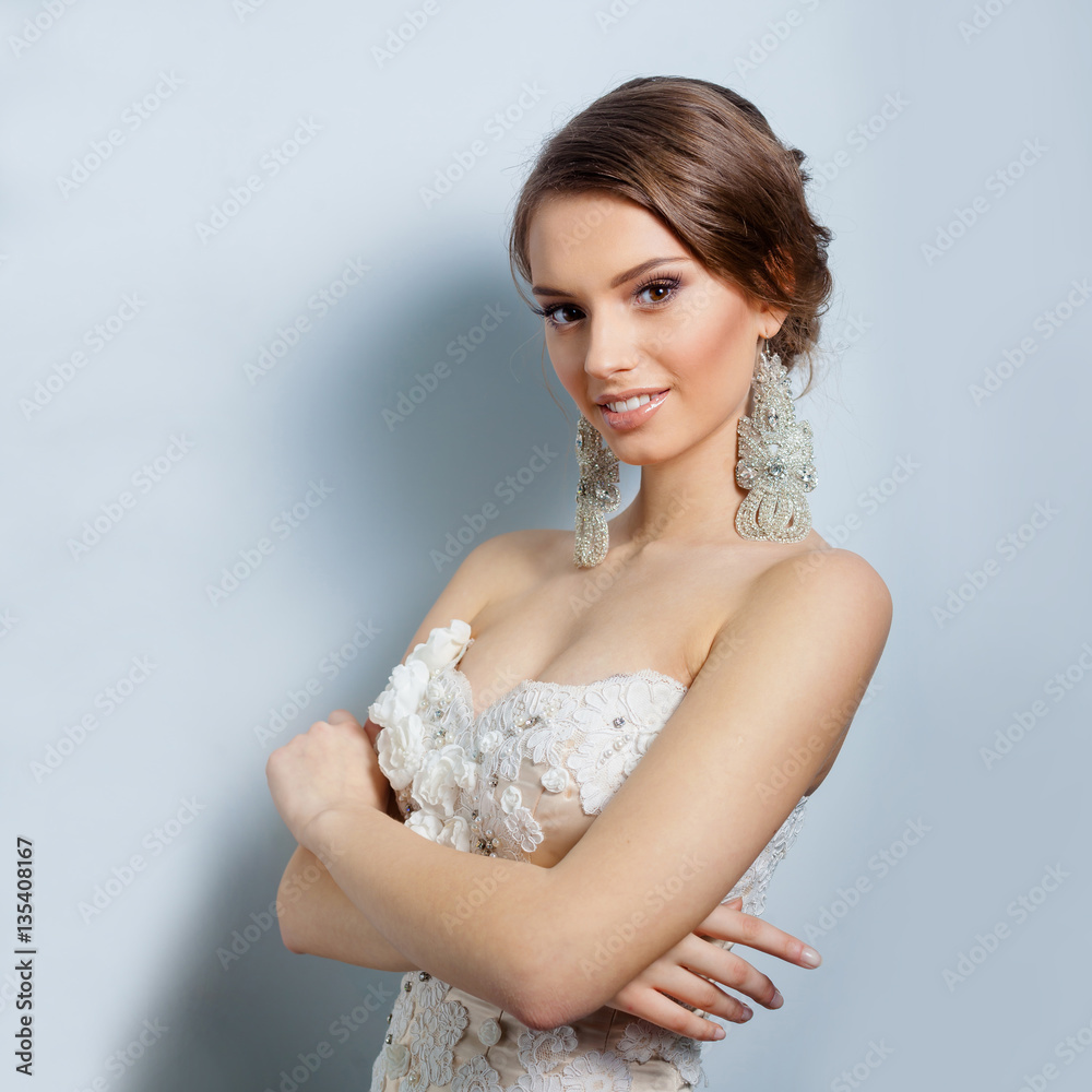 Portrait of beautiful bride. Wedding dress. Young Gentle Quiet Bride Portrait of beautiful bride. Wedding dress. Young Gentle Quiet Bride