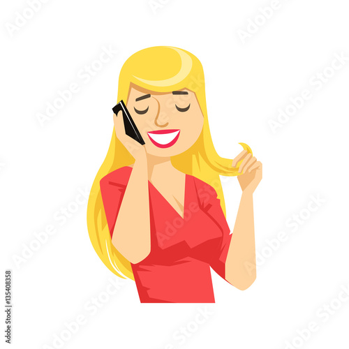Blond Woman Flirting On The Smartphone, Part Of People Speaking On The Mobile Phone Series