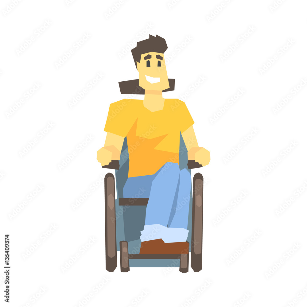 Guy In Wheelchair, Young Person With Disability Overcoming The Injury Living Full Live Vector Illustration