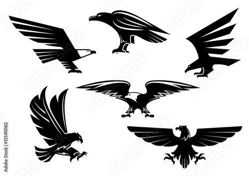 Eagle vector isolated icons, heraldic bird emblems