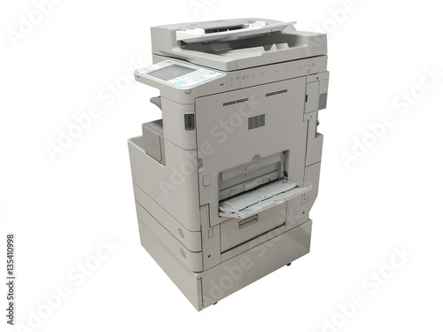 Photocopier / copy machine, printer and fax for office paper work isolated on white background