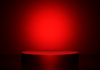 Round podium on red background. 3D rendering